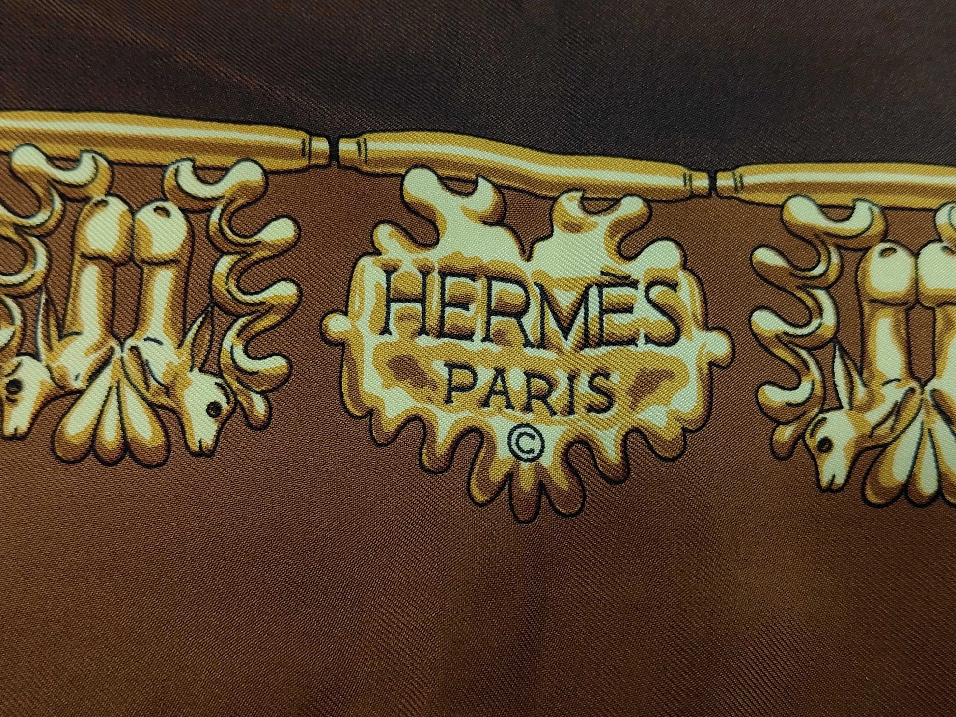 Hermes Carré 90 Silk multicolor, Brown, Silk, Scarf