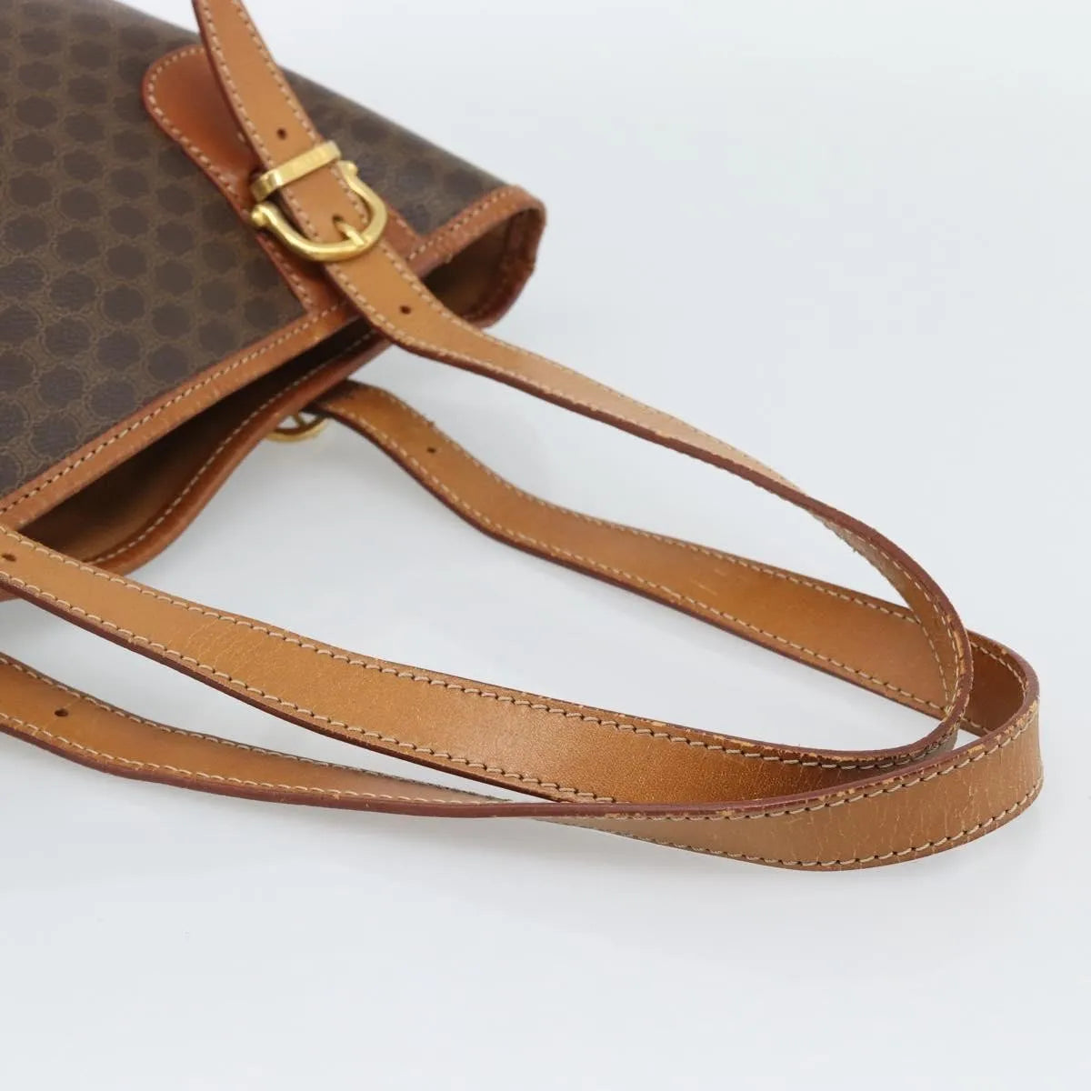Celine Vintage Macadam Canvas and Leather, Brown, Canvas, Tote Bag