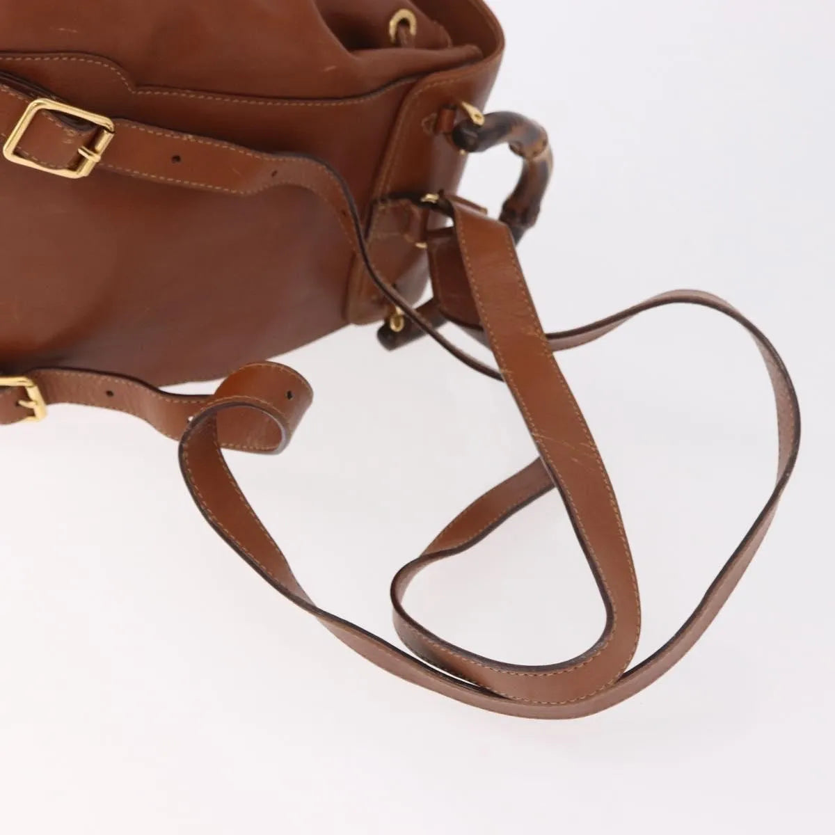 Gucci Vintage Bamboo Leather, Brown, Leather, Backpack