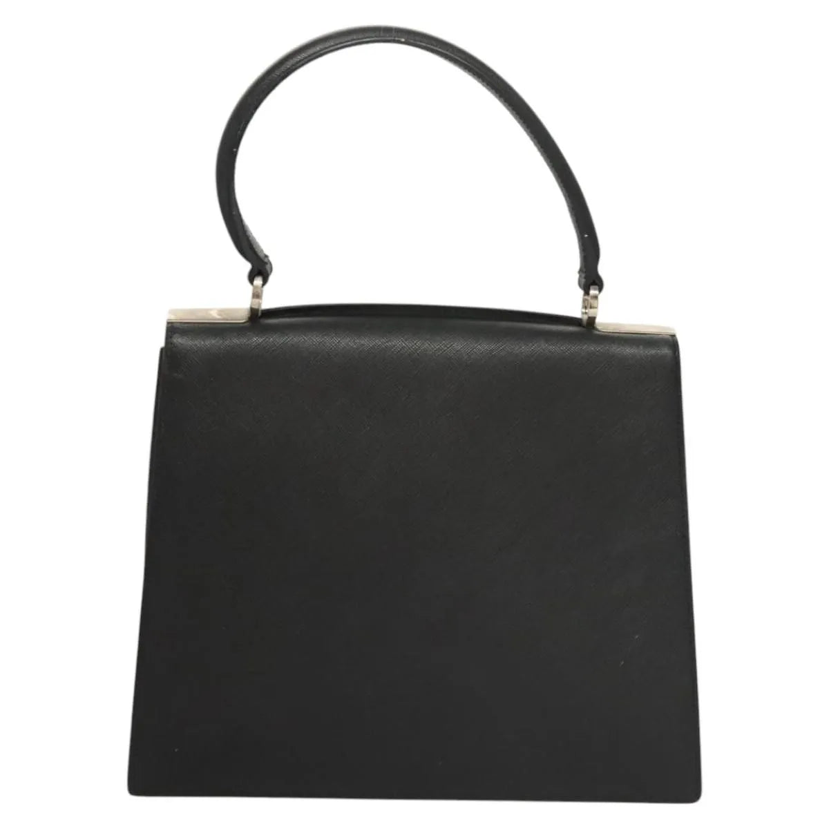 Salvatore Ferragamo Double Gancini Top Handle Saffiano Leather, Black, Leather, Handbag