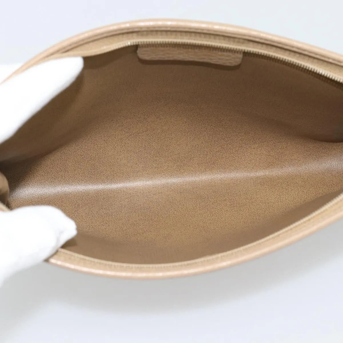 Christian Dior Vintage Zip Pochette Leather, Beige, Leather, Clutch