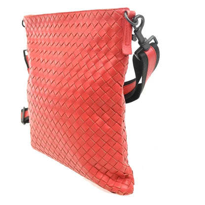 Bottega Veneta Flat Messenger Intrecciato Nappa, Red, Leather, Shoulder Bag