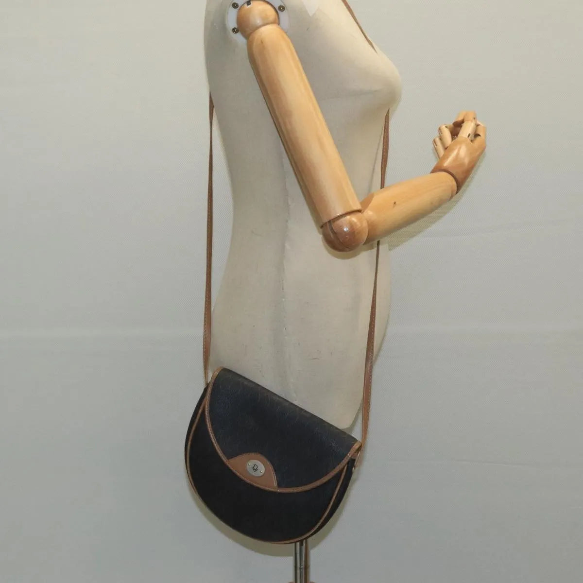 Christian Dior Vintage Honeycomb Flap Canvas and Leather, Black, PVC, Shoulder Bag