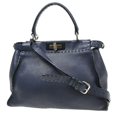 Fendi Peekaboo Soft Leather, Navy, Leather, Handbag