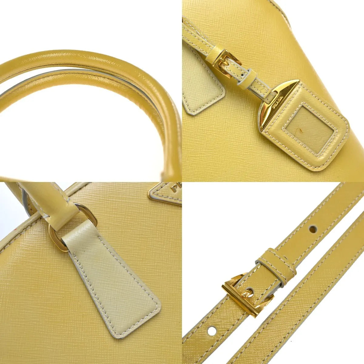Prada Open Promenade Saffiano Leather, Yellow, Leather, Handbag