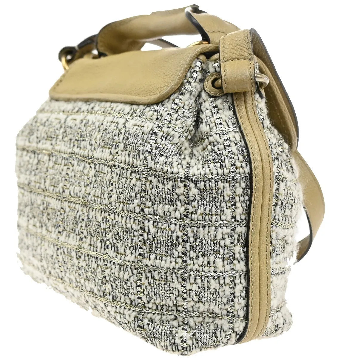 Chloe Elsie Tweed Leather, Beige, Tweed, Shoulder Bag