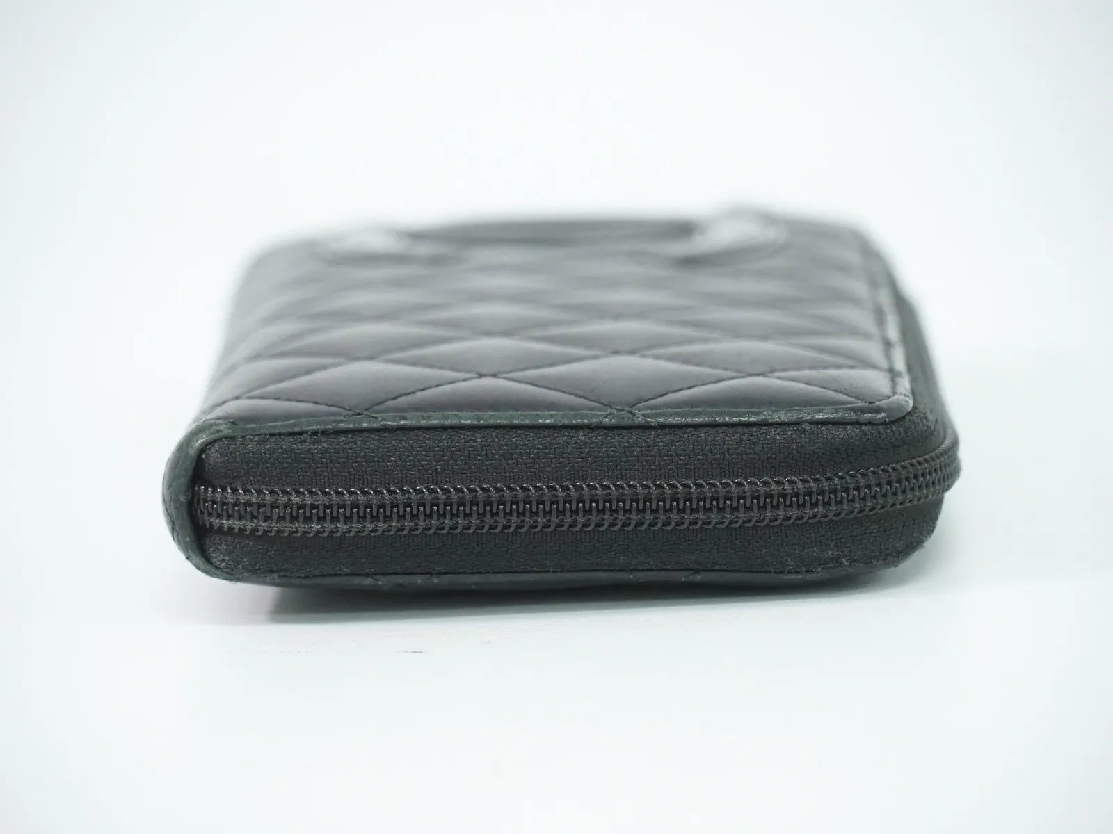 Chanel Cambon Zip Around Quilted Lambskin, Black, Leather, Wallet