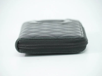 Chanel Cambon Zip Around Quilted Lambskin, Black, Leather, Wallet