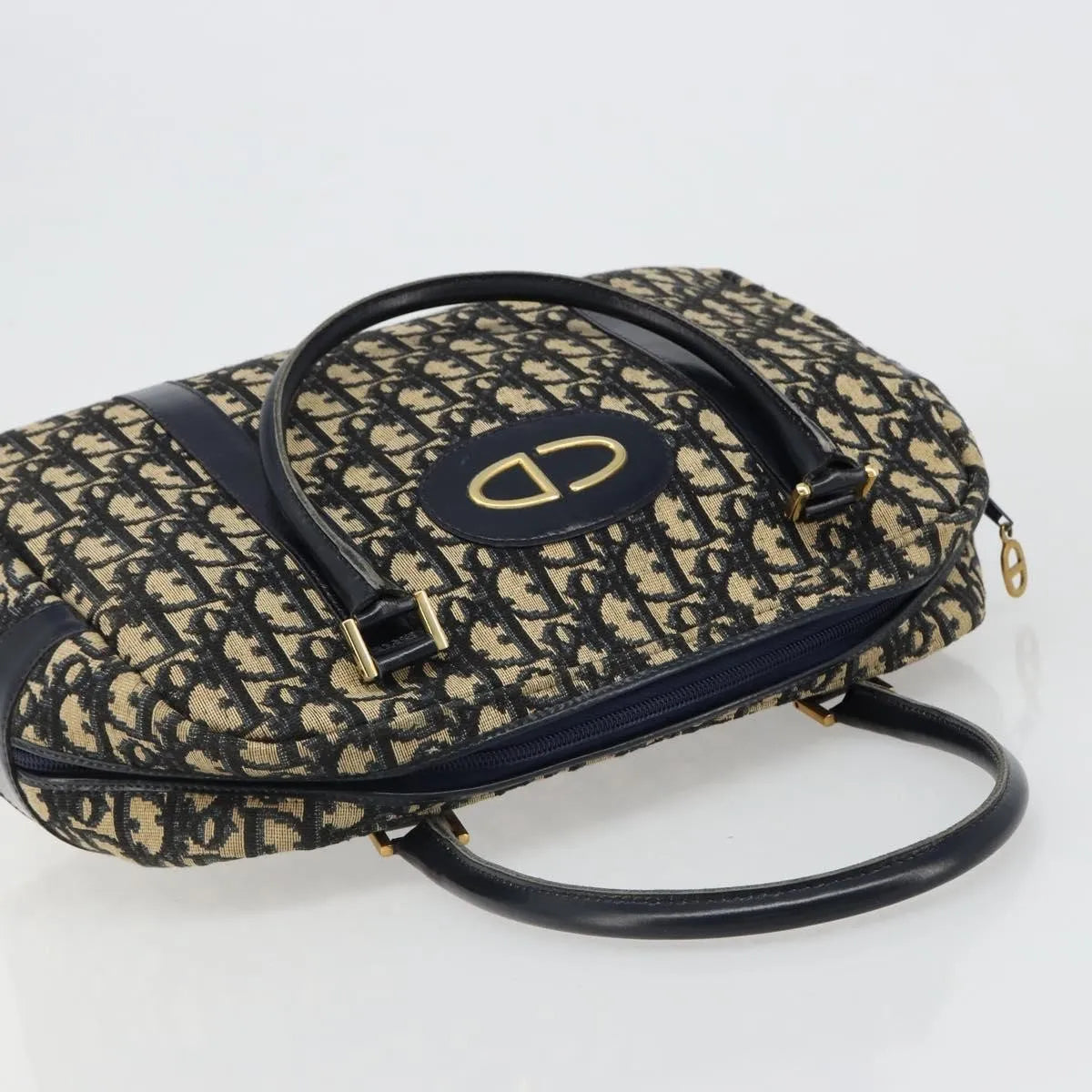 Christian Dior Vintage Trotter Boston Diorissimo Canvas, Navy, Canvas, Handbag