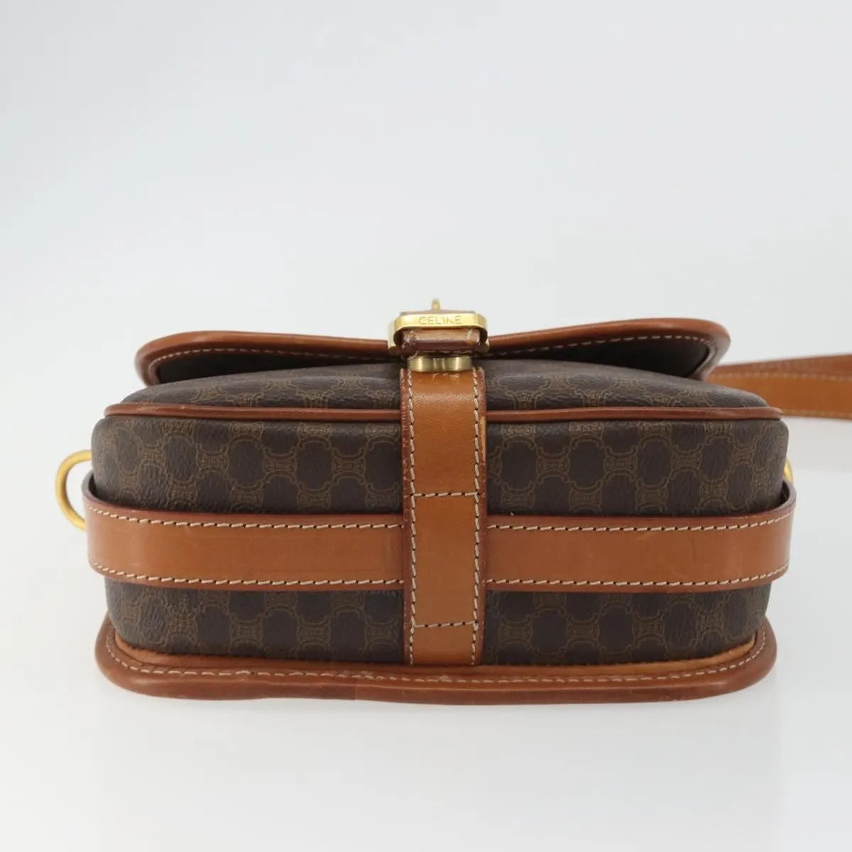 Celine Vintage Macadam Canvas and Leather, Brown, Canvas, Shoulder Bag
