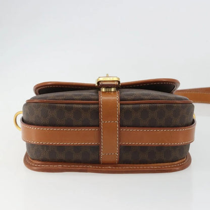 Celine Vintage Macadam Canvas and Leather, Brown, Canvas, Shoulder Bag