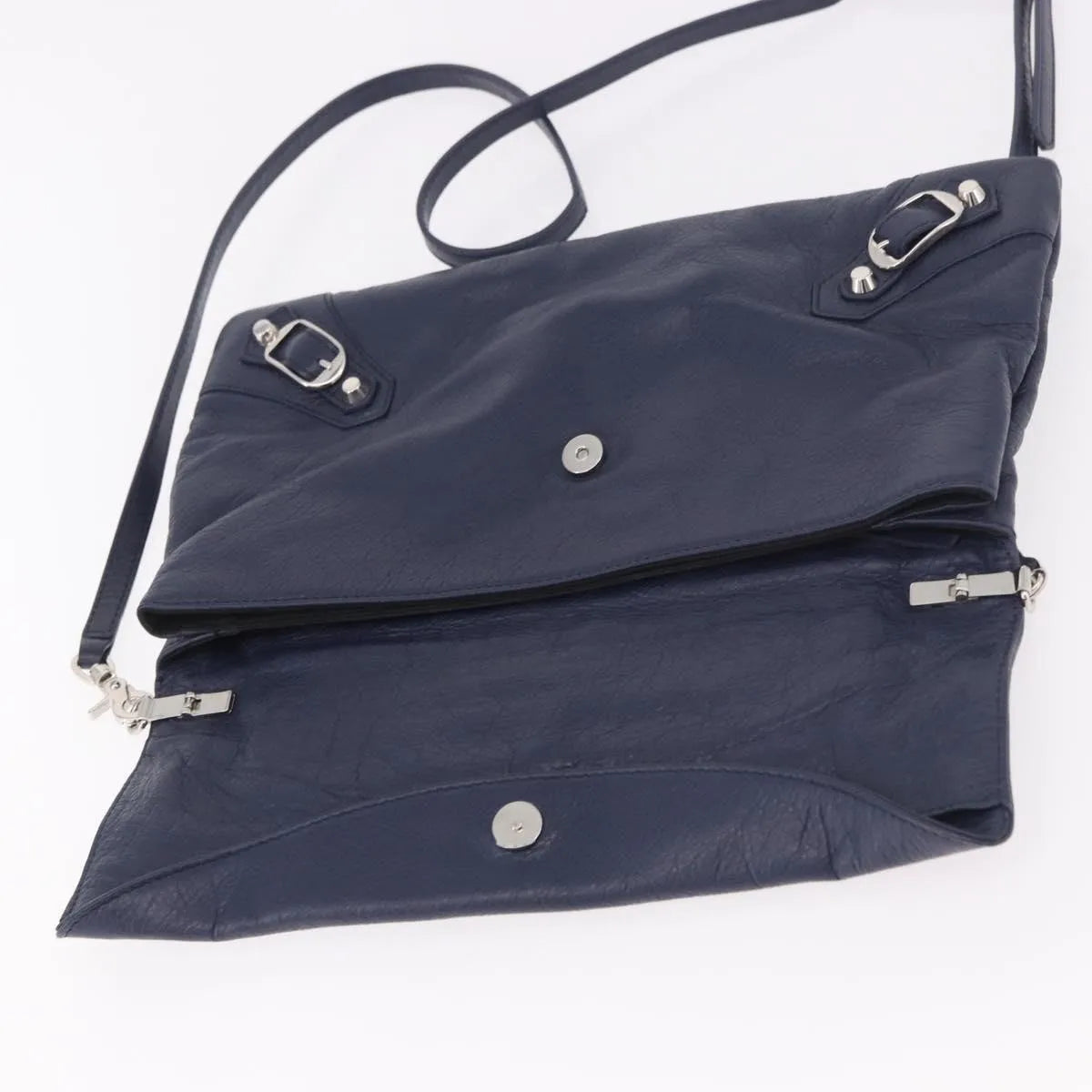 Balenciaga Classic Studs Envelope Strap Clutch Leather, Navy, Leather, Clutch