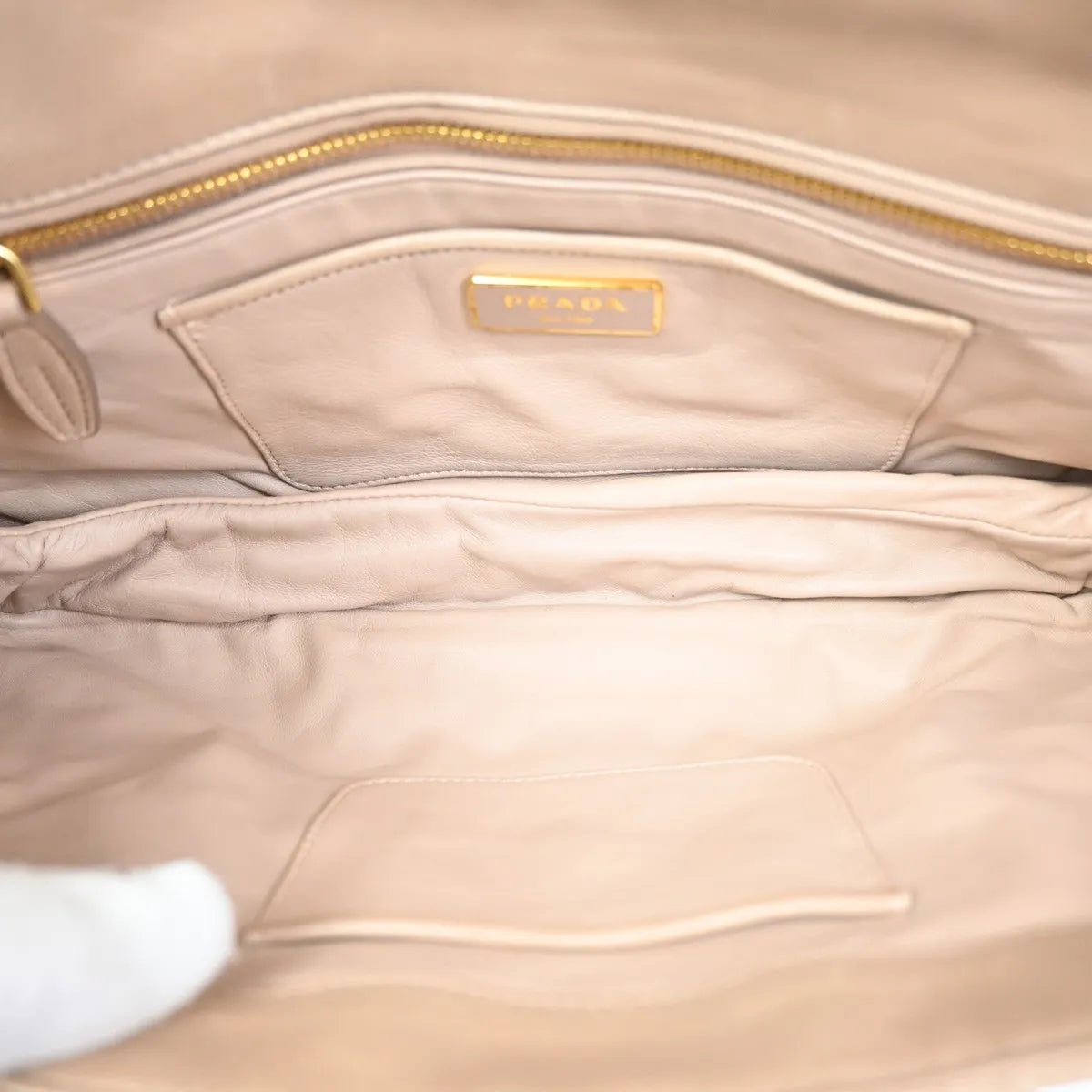 Prada Turnlock Nappa Gaufre, Beige, Leather, Shoulder Bag