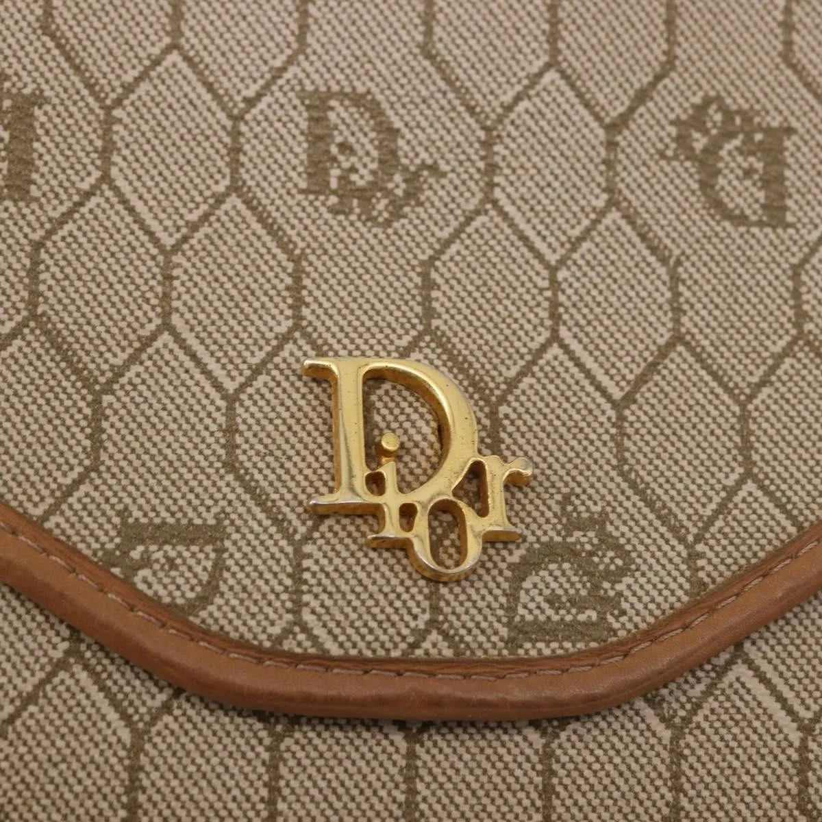 Christian Dior Vintage Honeycomb chain Canvas, Beige, Canvas, Shoulder Bag