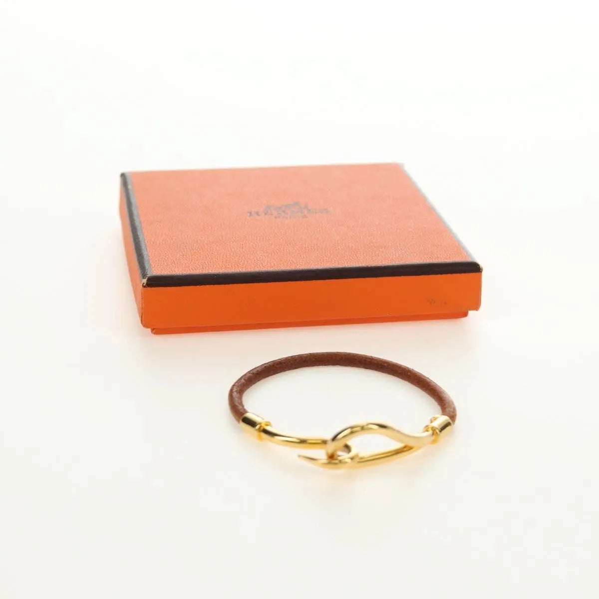 Hermes Jumbo Hook Braided Leather and Metal, Brown, Leather, Bracelet