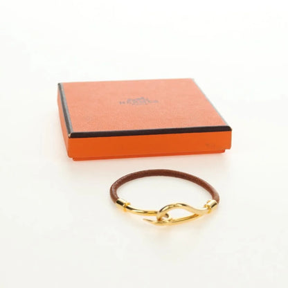 Hermes Jumbo Hook Braided Leather and Metal, Brown, Leather, Bracelet