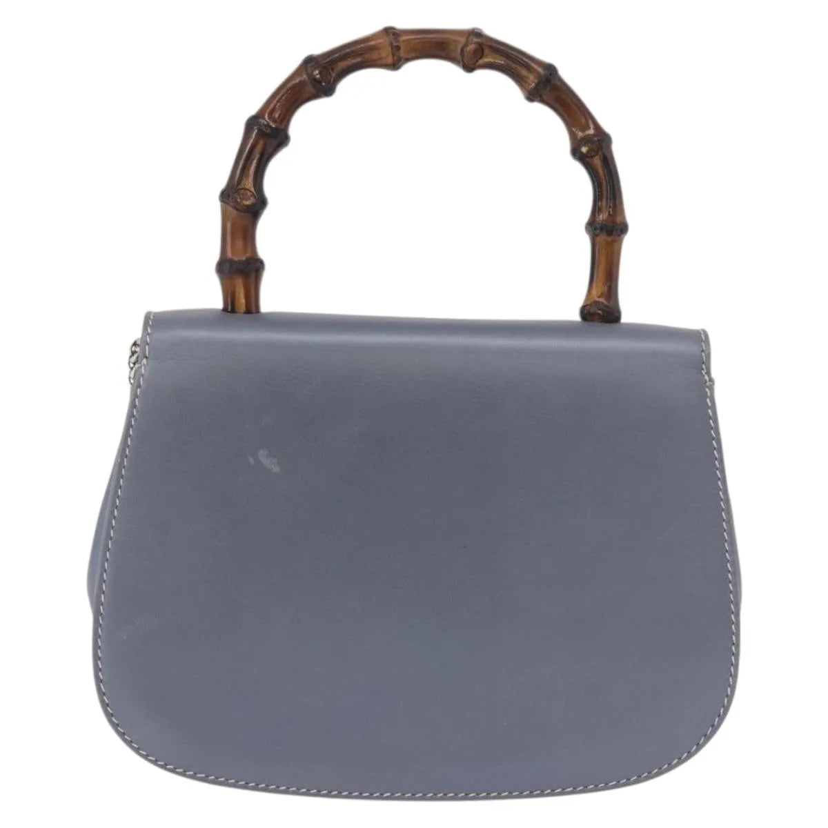 Gucci Vintage Convertible Bamboo Top Handle Leather, Blue, Leather, Handbag