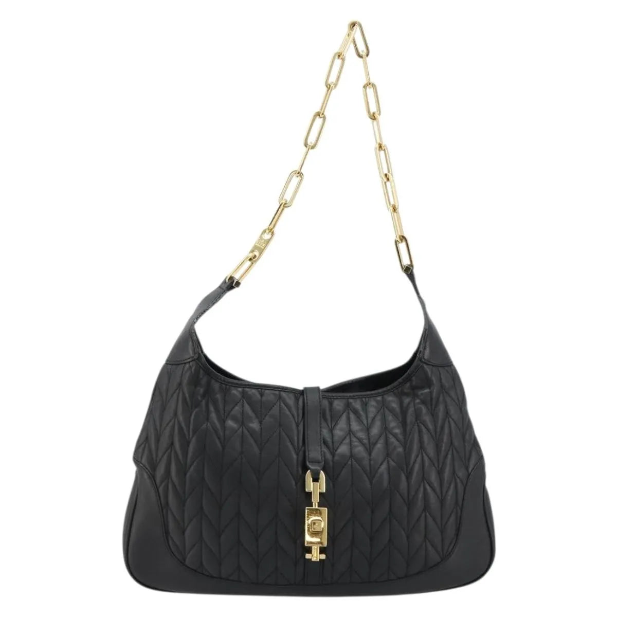 Gucci Vintage Jackie Shoulder Canvas and Leather, Black, Leather, Handbag