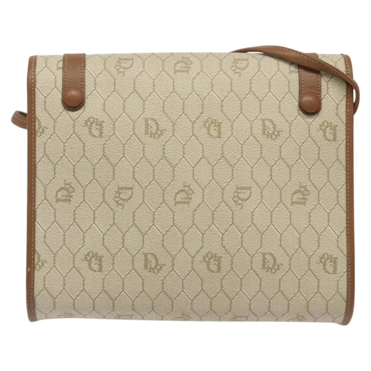 Christian Dior Vintage Honeycomb Flap Canvas and Leather, Beige, PVC, Shoulder Bag