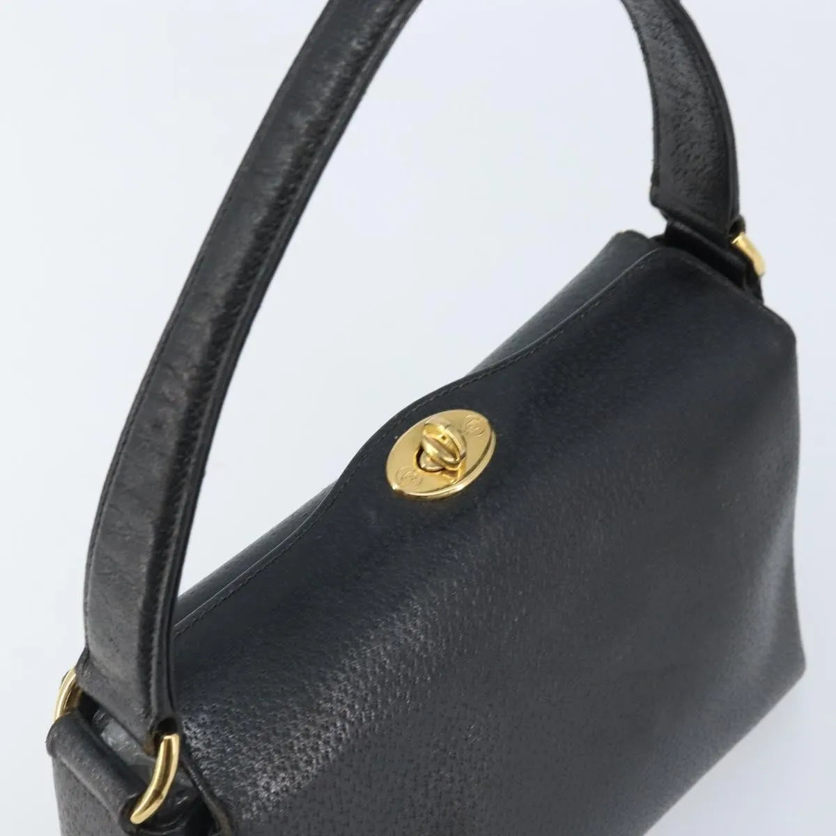 Gucci Vintage Convertible Bamboo Box Leather, Black, Leather, Handbag