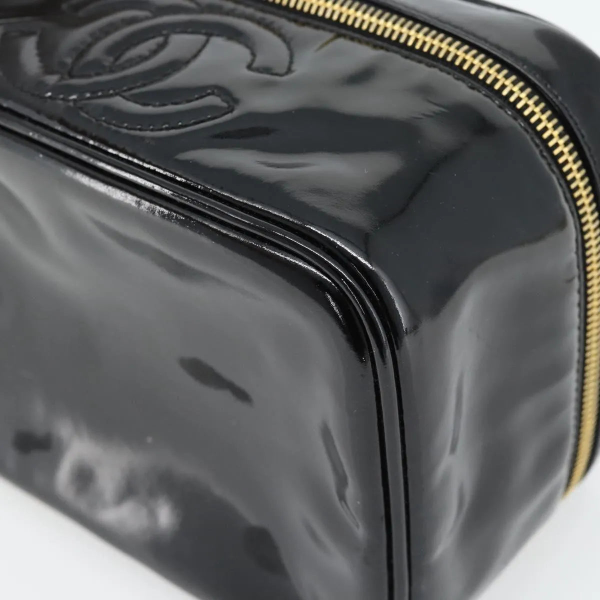 Chanel Vintage Timeless Cosmetic Case Patent, Black, Patent Leather, Handbag