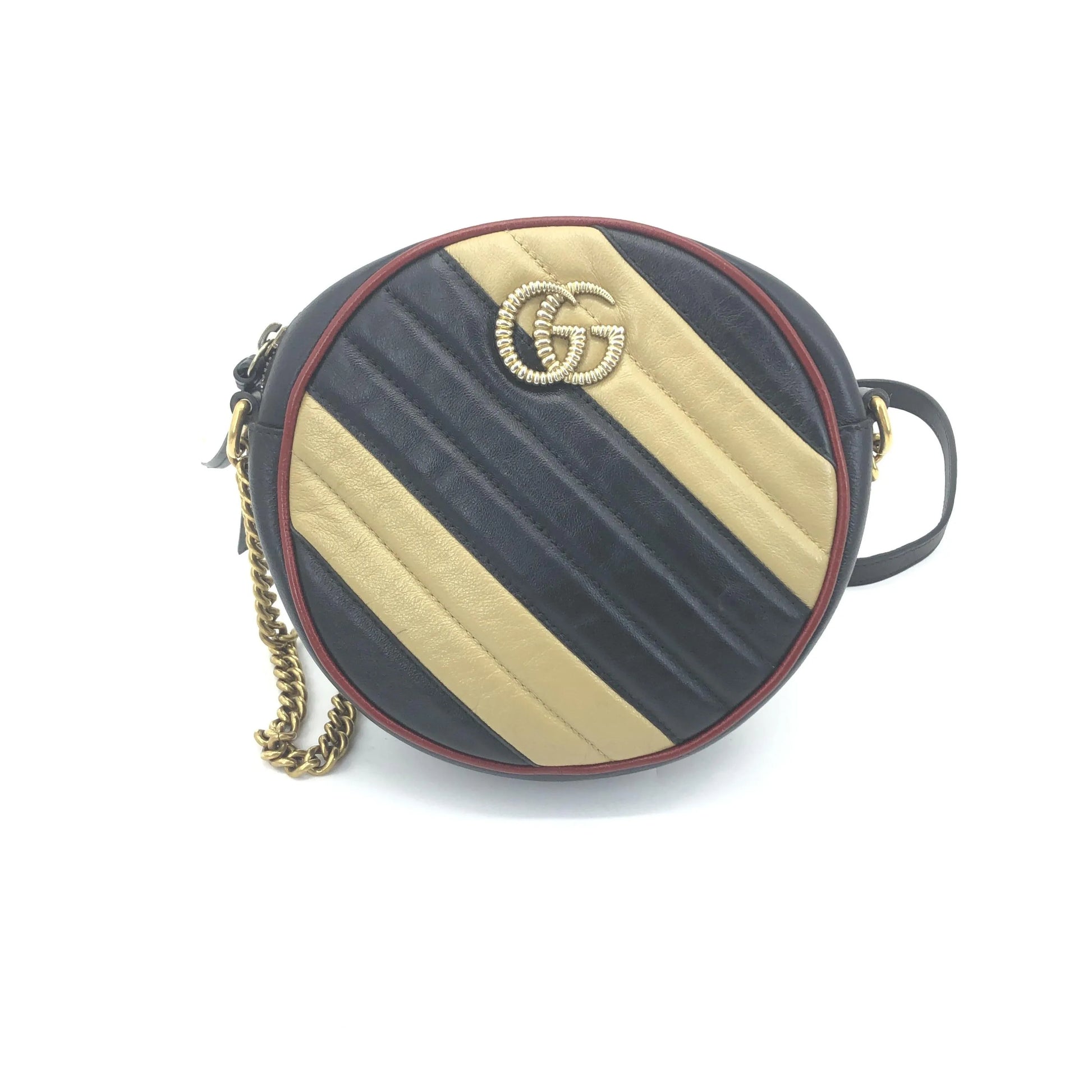 Gucci GG Marmont Round Diagonal Quilted Leather, Black, Leather, Shoulder Bag