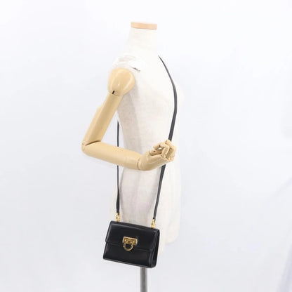 Salvatore Ferragamo Gancini Flap Leather, Black, Leather, Shoulder Bag