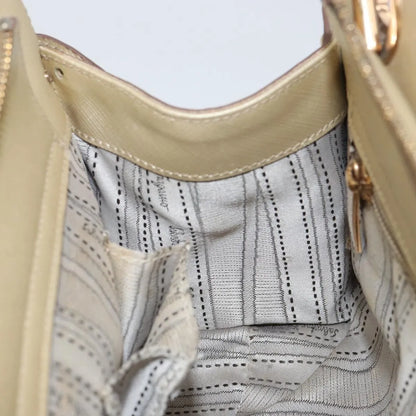 Salvatore Ferragamo Gancini Leather, Gold, Leather, Shoulder Bag