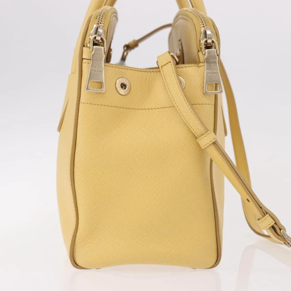 Prada Cuir Frame Double Zip Tote Saffiano Leather, Yellow, Leather, Tote Bag