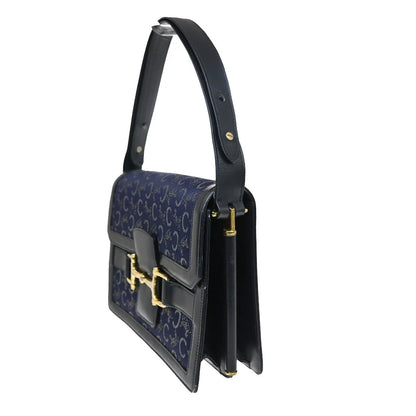 Celine Horse Carriage Canvas and Leather, Navy, Canvas, Shoulder Bag