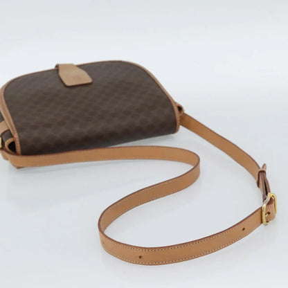 Celine Vintage Macadam Canvas and Leather, Brown, Canvas, Shoulder Bag