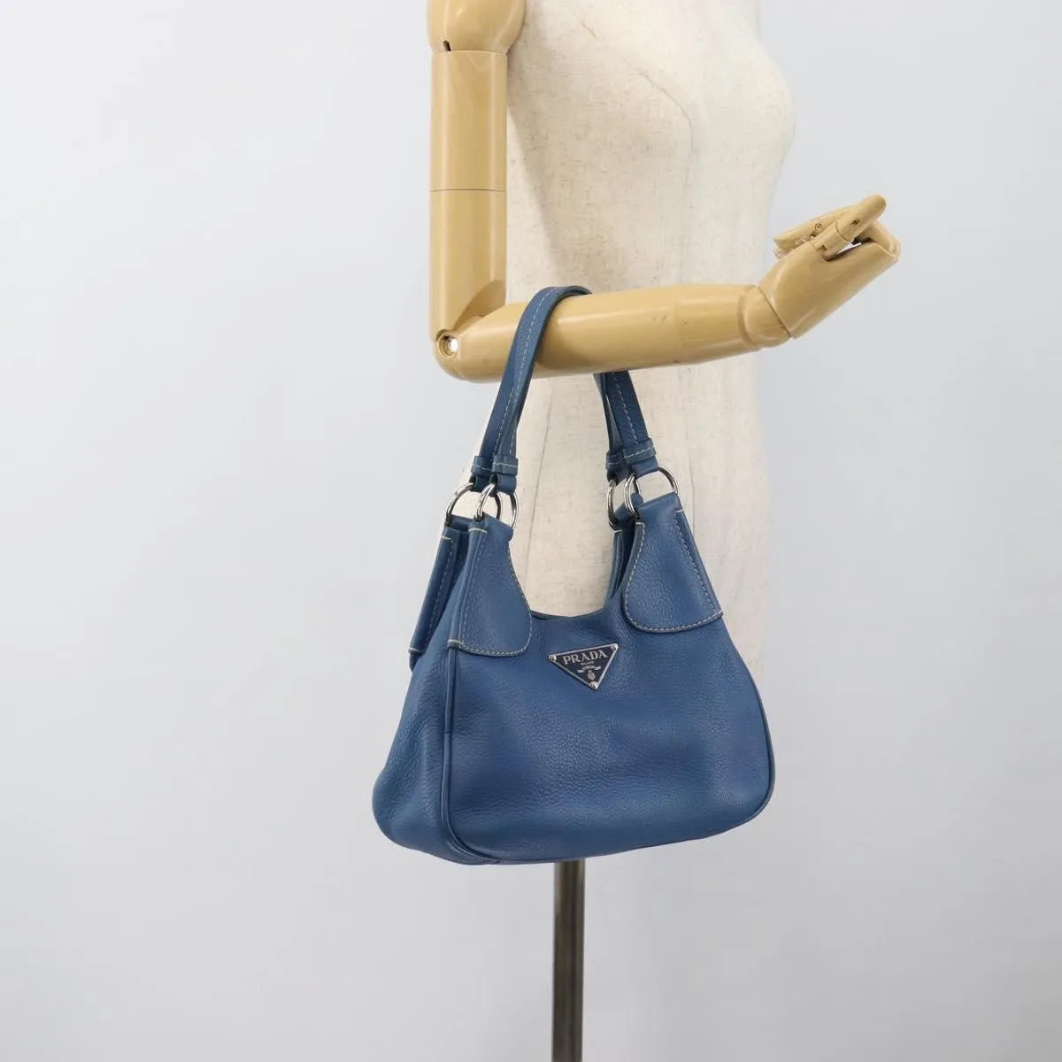 Prada Vitello Daino Convertible Tote Vitello Daino, Blue, Leather, Handbag