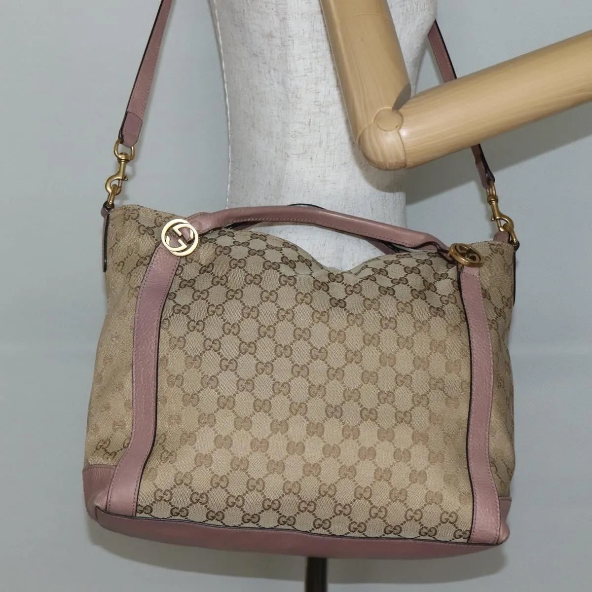 Gucci Vintage Interlocking G Canvas and Leather, Beige, Canvas, Handbag