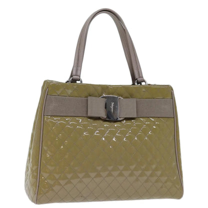 Salvatore Ferragamo Vala Patent leather, Beige, Patent Leather, Handbag