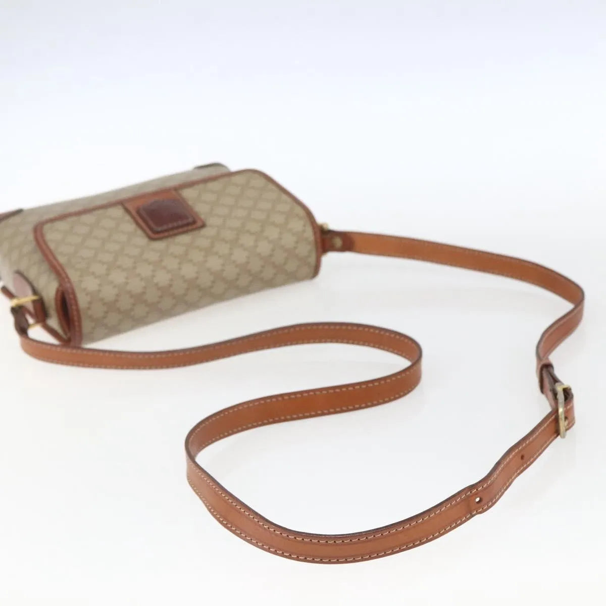 Celine Vintage Macadam Canvas and Leather, Beige, Canvas, Shoulder Bag