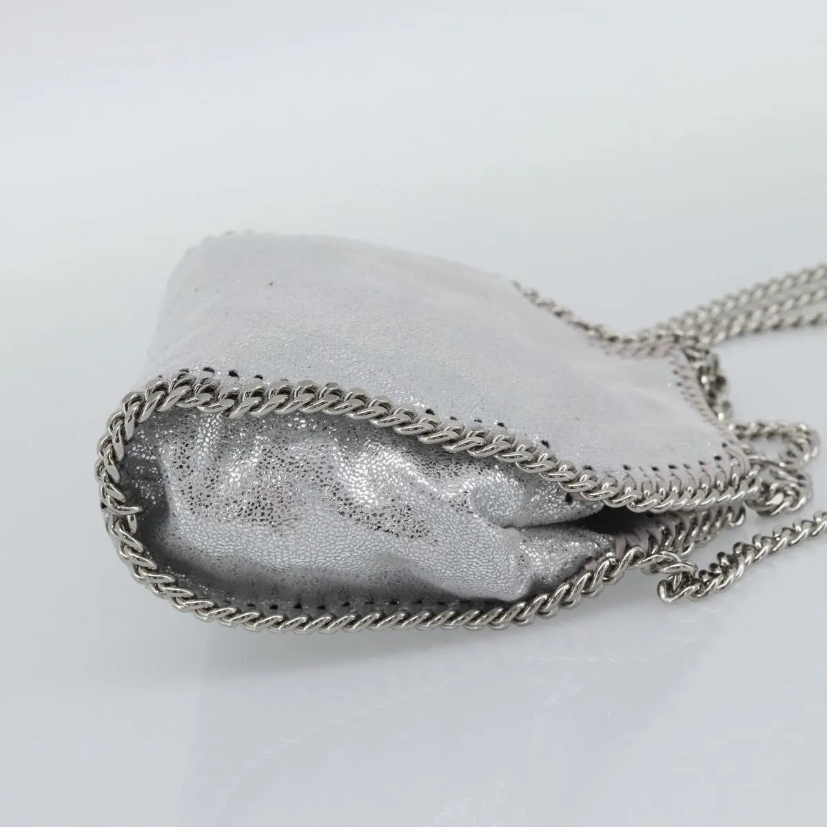 Stella McCartney Falabella Fold Over Faux Leather, Silver, Polyester, Shoulder Bag