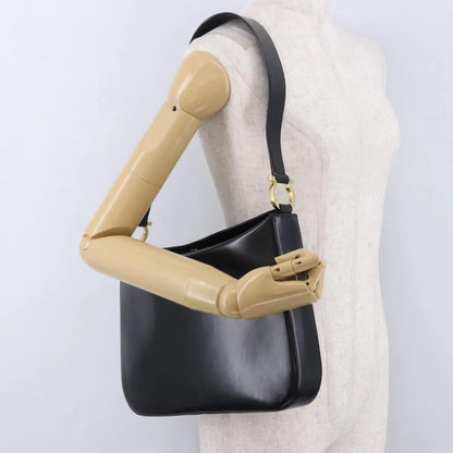 Salvatore Ferragamo Gancini Leather, Black, Leather, Shoulder Bag