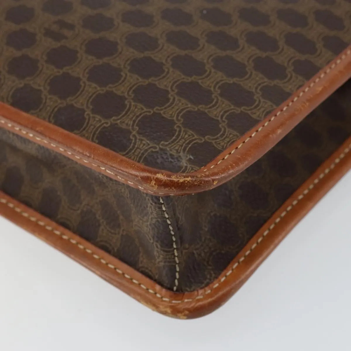 Celine Vintage Macadam Circle Logo Canvas and Leather, Brown, Canvas, Shoulder Bag