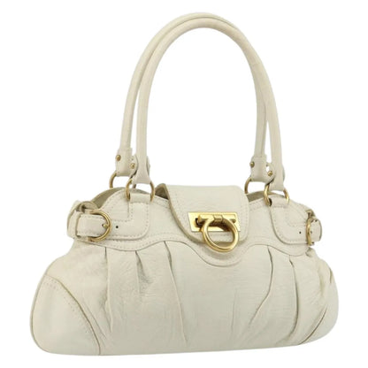 Salvatore Ferragamo Gancini Leather, White, Leather, Handbag