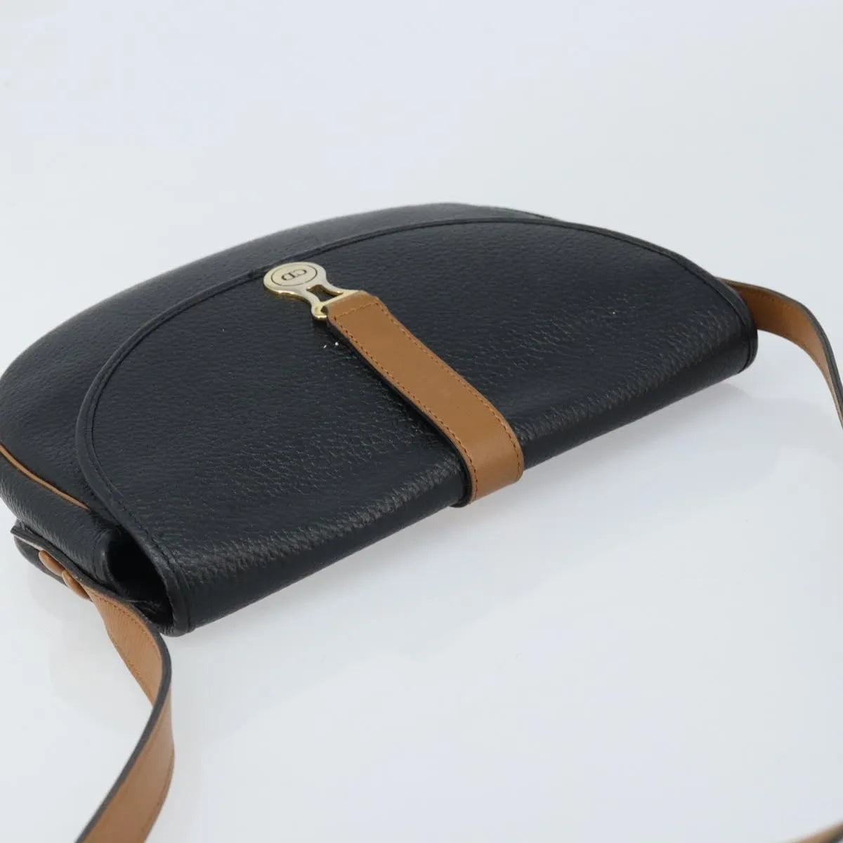 Christian Dior Vintage CD Logo Leather, Black, Leather, Shoulder Bag