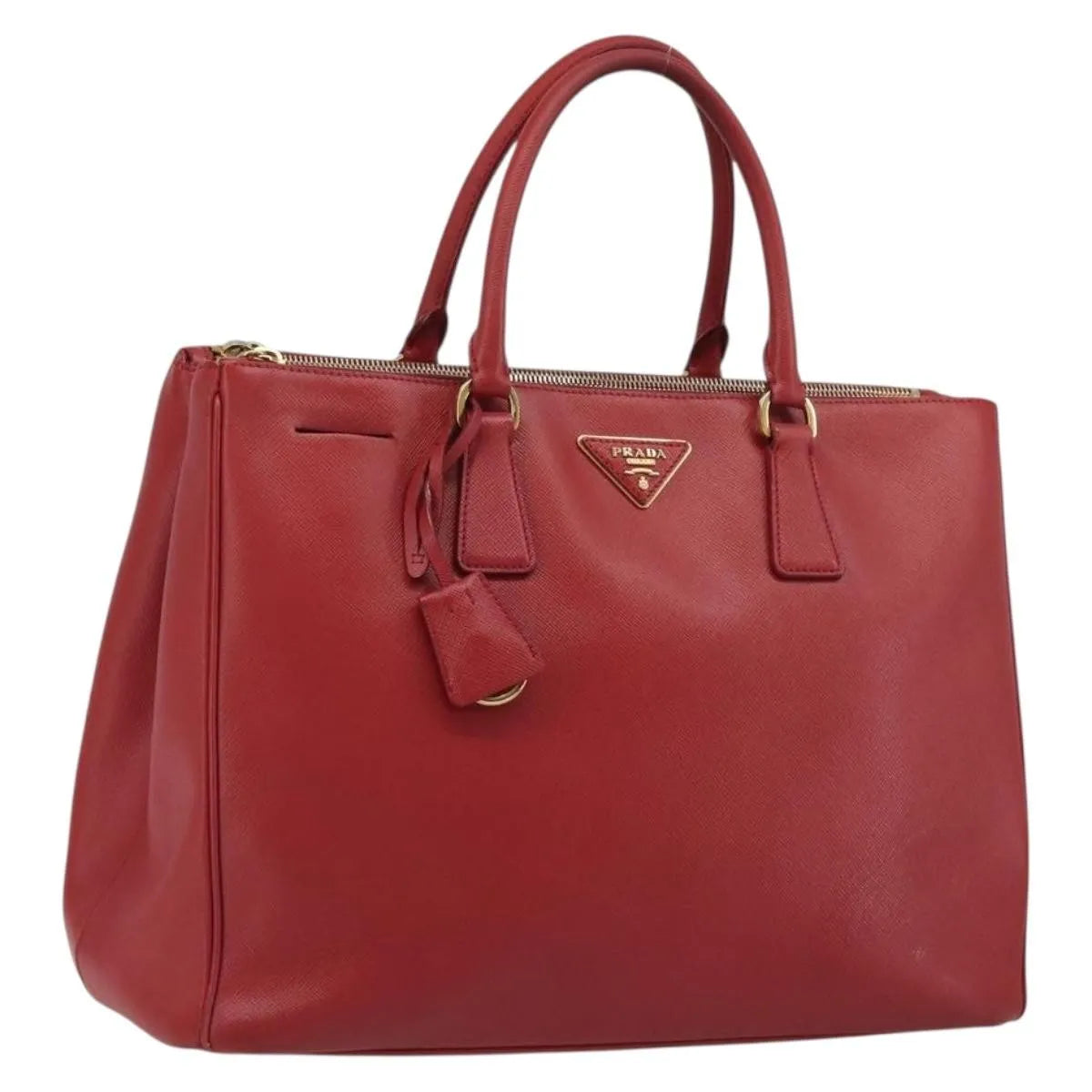 Prada Double Zip Lux Tote Saffiano Leather, Red, Leather, Handbag