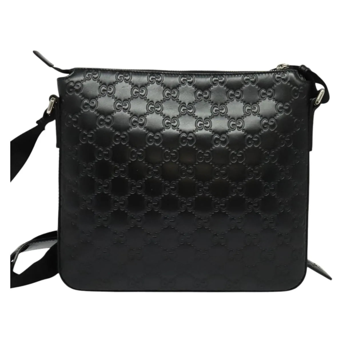 Gucci Signature Zip Messenger Guccissima Leather, Black, Leather, Shoulder Bag
