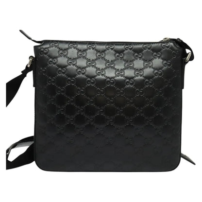 Gucci Signature Zip Messenger Guccissima Leather, Black, Leather, Shoulder Bag