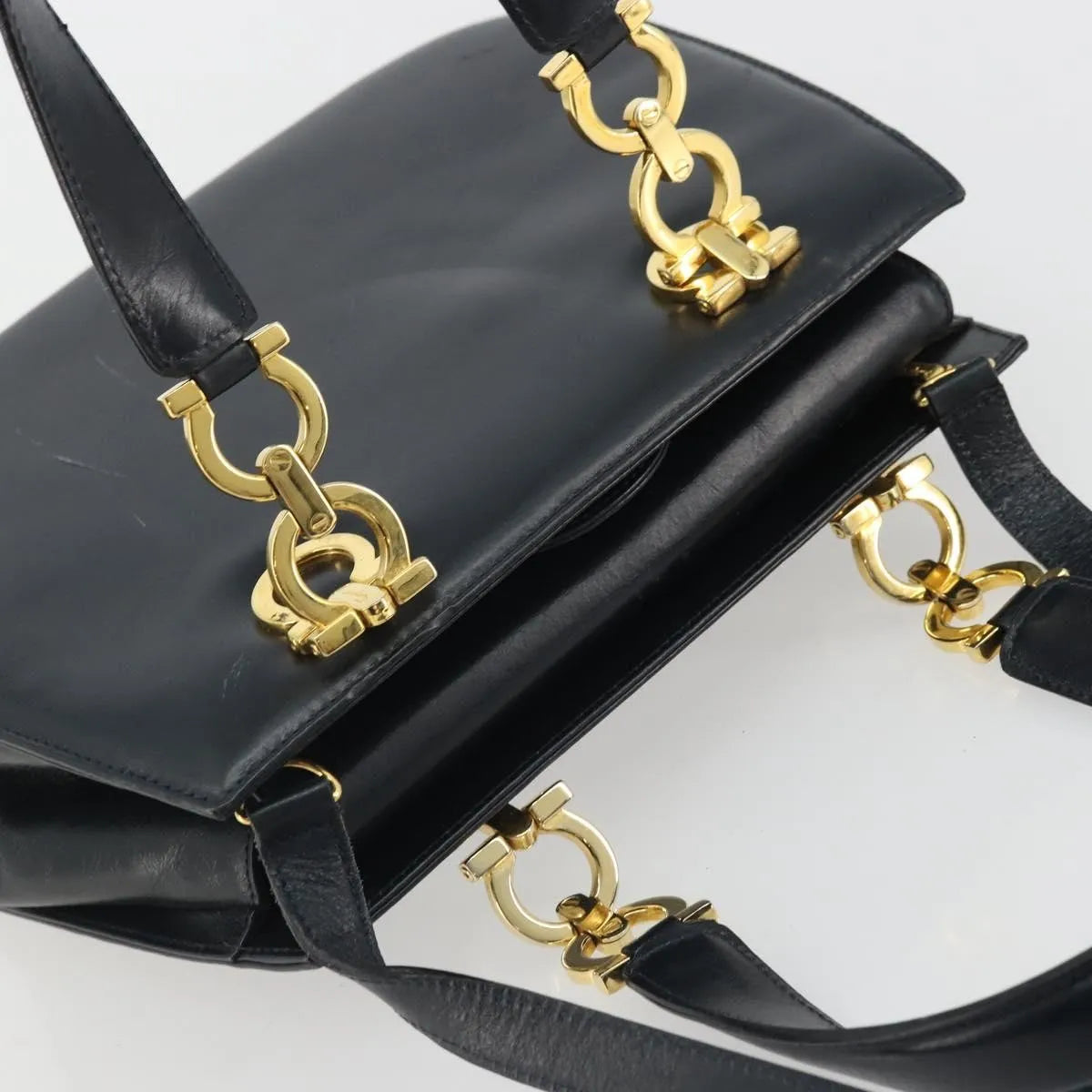 Salvatore Ferragamo Gancini Leather, Navy, Leather, Handbag