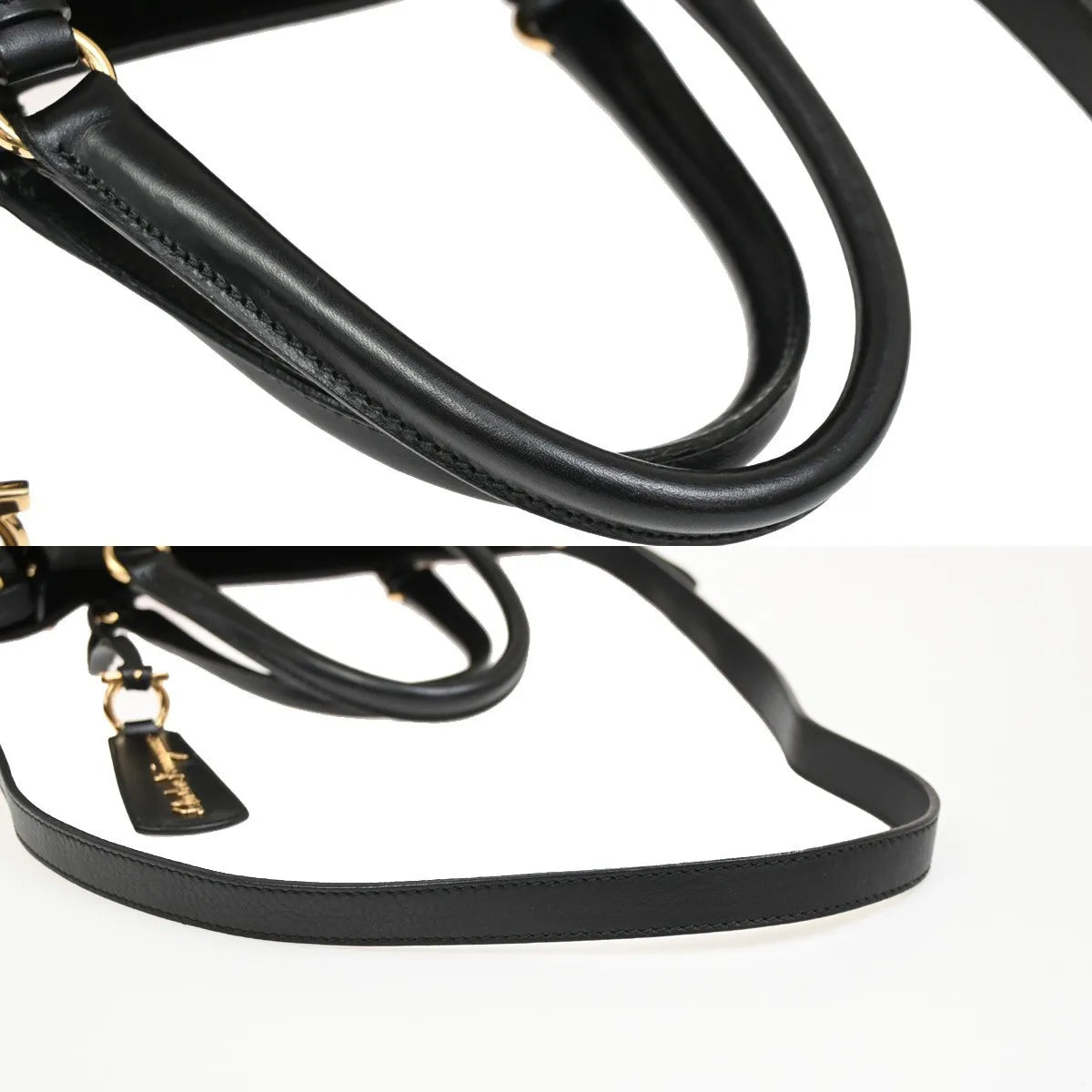 Salvatore Ferragamo Gancini Tote Leather, Black, Leather, Tote Bag
