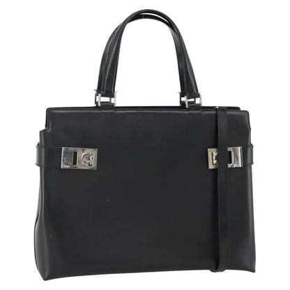 Salvatore Ferragamo Double Gancini Side Buckle Tote Leather, Black, Leather, Handbag