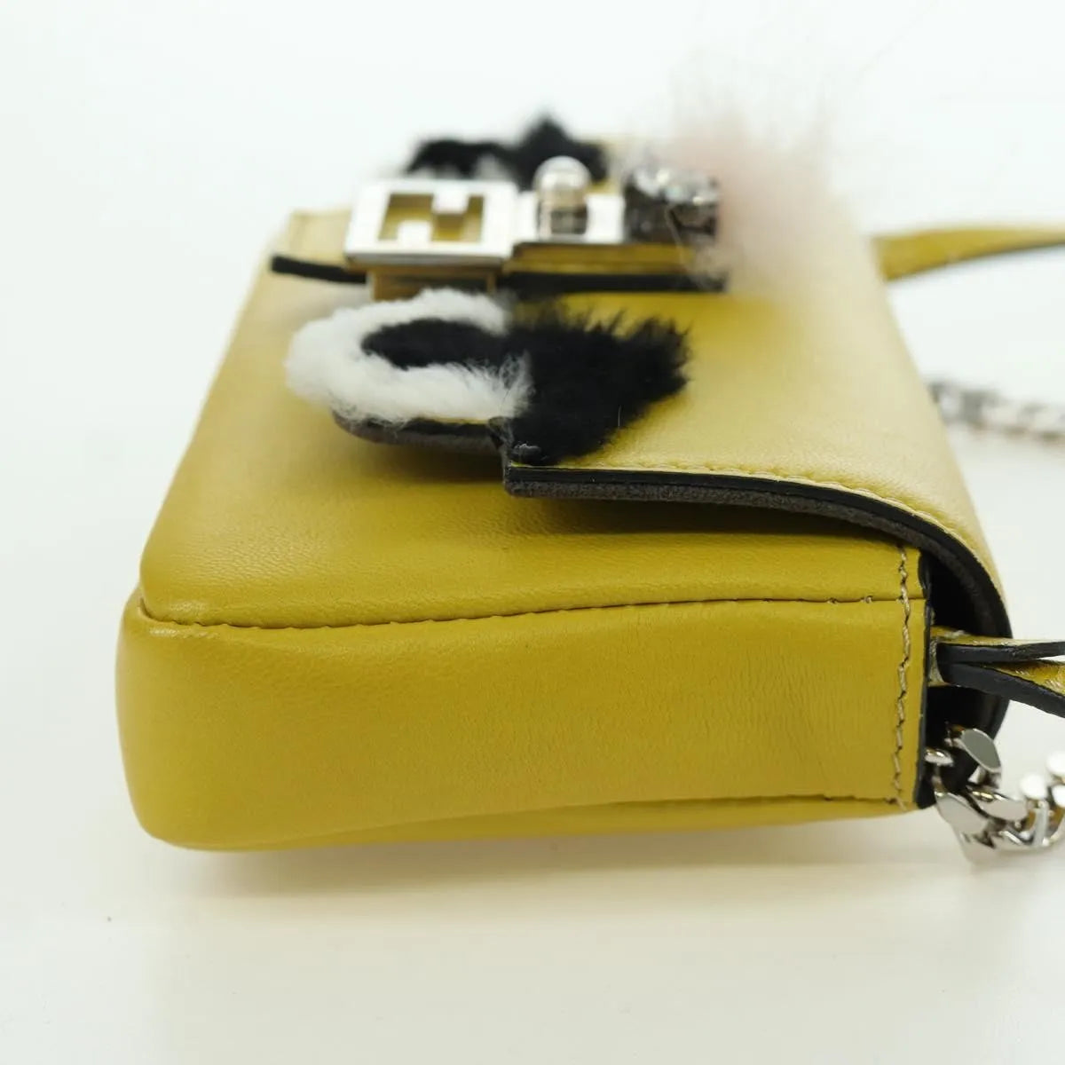 Fendi Monster Baguette Leather and Fur, Yellow, Leather, Handbag