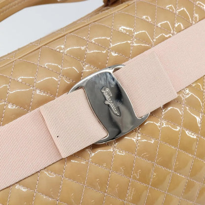 Salvatore Ferragamo Vala Patent leather, Beige, Patent Leather, Handbag