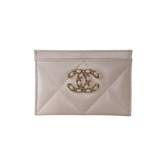 Chanel 19 Card Holder Quilted Iridescent Calfskin, White, Calfskin, Card Holder