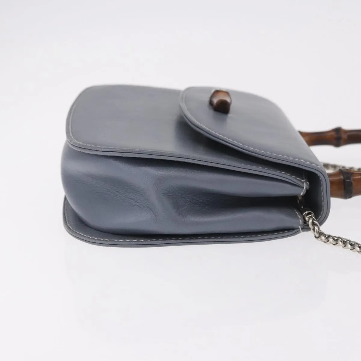 Gucci Vintage Convertible Bamboo Top Handle Leather, Blue, Leather, Handbag
